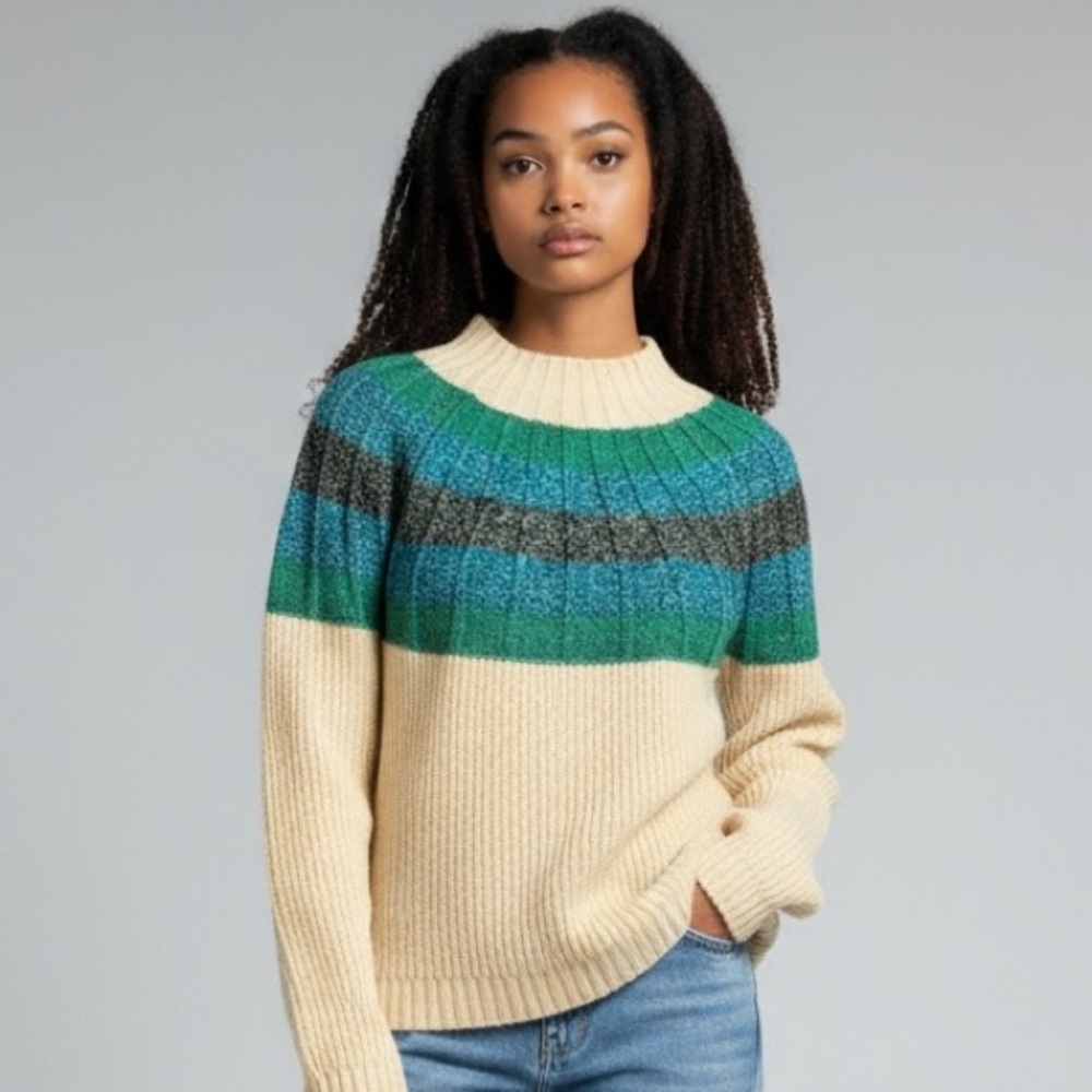 Greylin Striped Multicolor Mock Neck Sweater